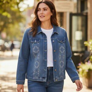 Women's Denim Jacket w/Embroidered Southwest Style Design - NWT - Sz. 3X (22/24)